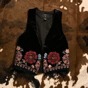 LIKE NEW • Embroidered velvet fringe vest